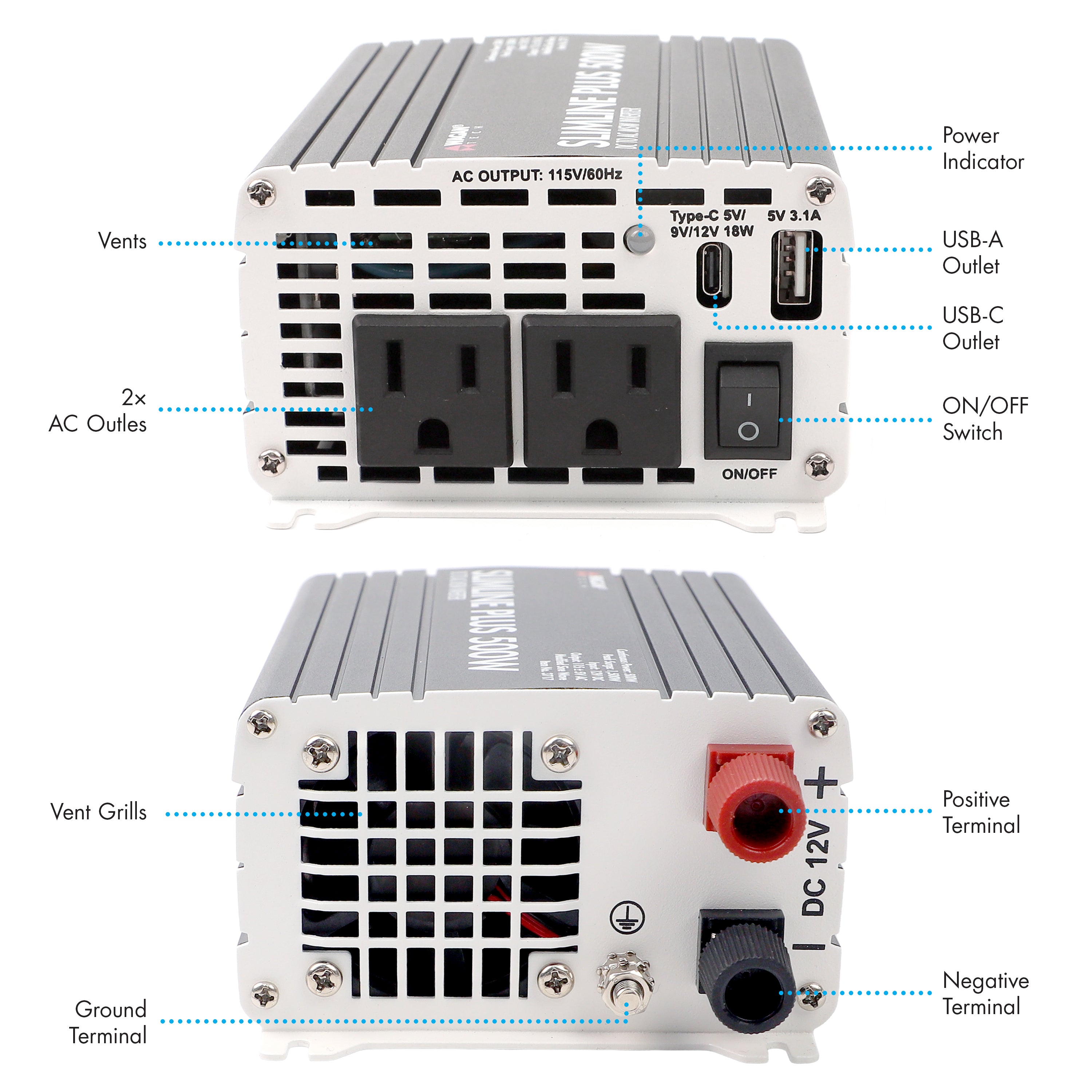 SlimLine Plus 500 Watt Power Inverter  (MSW)