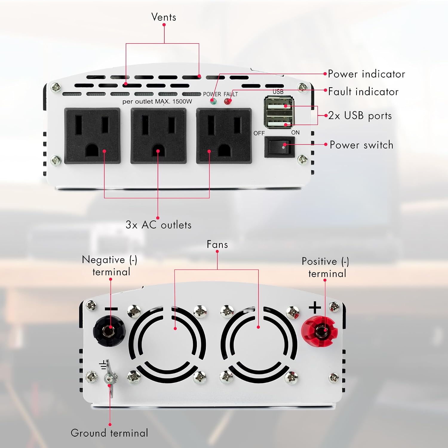 SlimLine AC Inverter 1000 Watt (MSW)