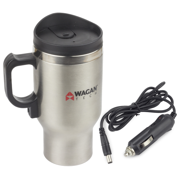 Wagan Tech - 12V Deluxe Heated Mug - Stainless Travel Mug - Commute - 8