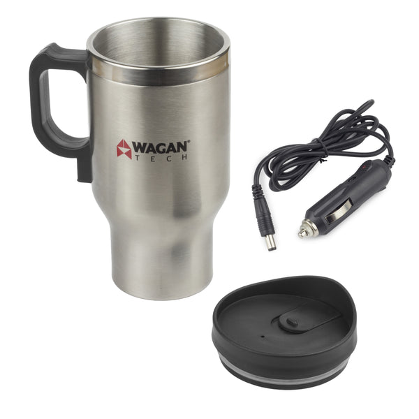 Wagan Tech - 12V Deluxe Heated Mug - Stainless Travel Mug - Commute - 7